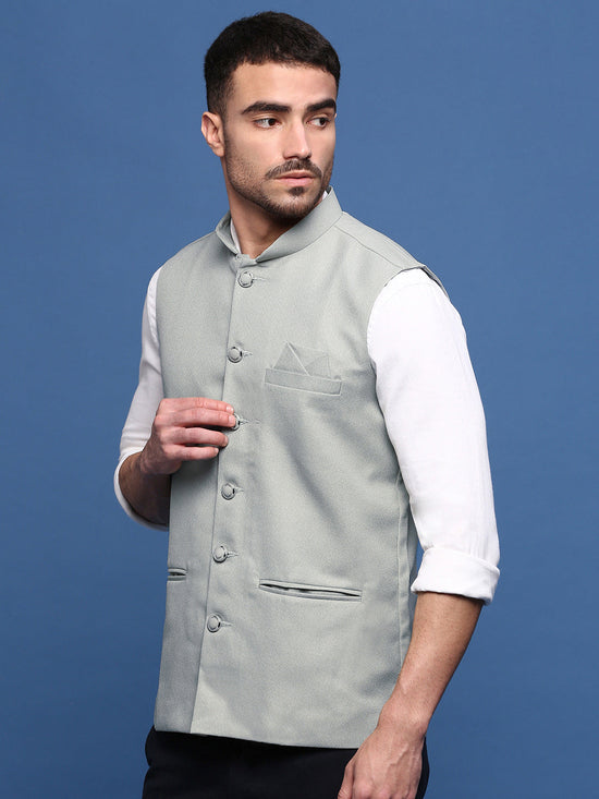 Men Solid Sea Green Slim Fit Nehru Jacket-AK-51340-16-Seagreen