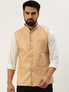 Men Mandarin Collar Solid Peach Nehru Jacket-AK-51340-32-Peach