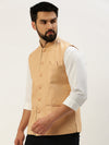 Men Mandarin Collar Solid Peach Nehru Jacket-AK-51340-32-Peach