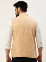 Men Mandarin Collar Solid Peach Nehru Jacket-AK-51340-32-Peach