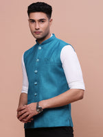 Men Solid Turquoise Blue Slim Fit Nehru Jacket-AK-51340-53-Turquoiseblue