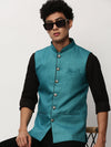 Men Mandarin Collar Solid Blue Nehru Jacket-AK-51340-7-Blue