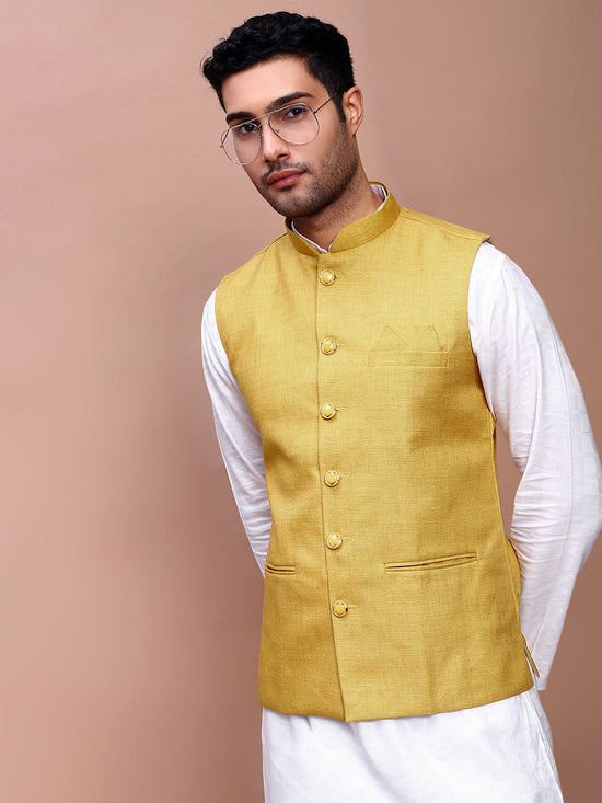 Men Solid Mustard Slim Fit Nehru Jacket-AK-51340-8-Mustard