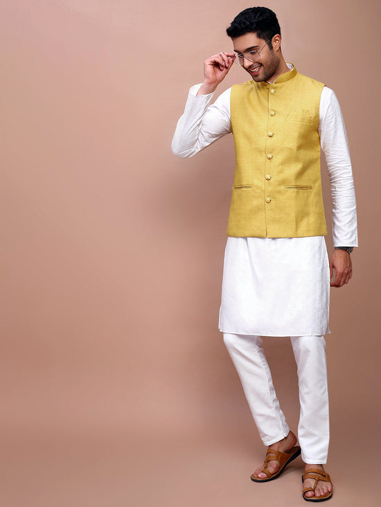 Men Solid Mustard Slim Fit Nehru Jacket-AK-51340-8-Mustard