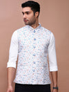 Men Printed Off White Slim Fit Nehru Jacket-AK-619-2-Offwhite