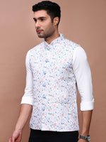 Men Printed Off White Slim Fit Nehru Jacket-AK-619-2-Offwhite