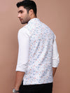 Men Printed Off White Slim Fit Nehru Jacket-AK-619-2-Offwhite