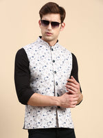 Men Mandarin Collar Printed Beige Nehru Jacket-AK-78704-2-Beige