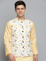 Men Mandarin Collar Printed Cream Nehru Jacket-AK-A-527-Cream