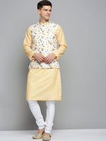 Men Mandarin Collar Printed Cream Nehru Jacket-AK-A-527-Cream