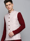 Men Mandarin Collar Printed White Nehru Jacket-AK-B-519-White