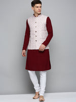 Men Mandarin Collar Printed White Nehru Jacket-AK-B-519-White