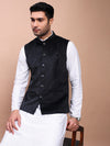 Men Solid Black Slim Fit Nehru Jacket-AK-Velvet-1-Black