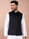 Men Solid Black Slim Fit Nehru Jacket-AK-Velvet-1-Black