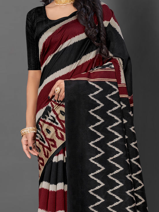 Saree Mall Women's Bhagalpuri  Black Printed Designer Saree With Blouse Piece-ALFA101