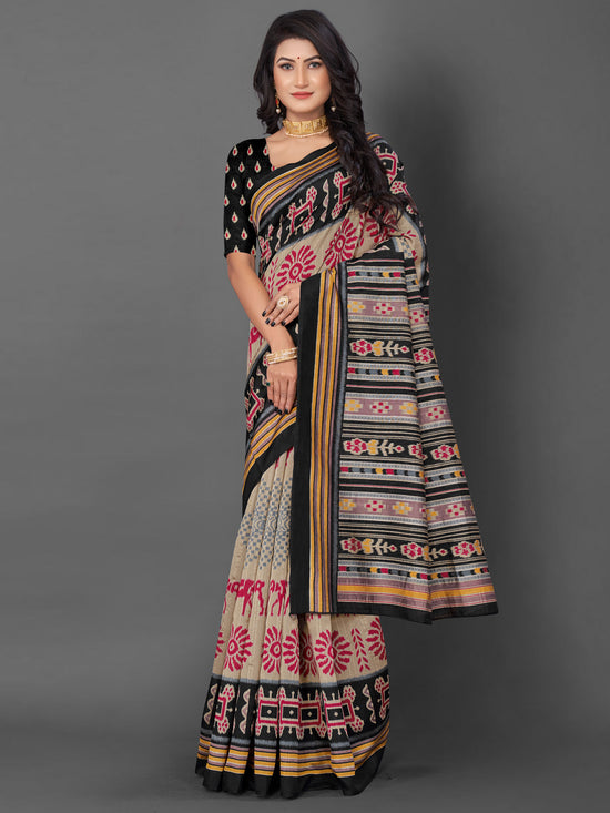 Saree Mall Women's Bhagalpuri  Beige Printed Designer Saree With Blouse Piece-ALFA103