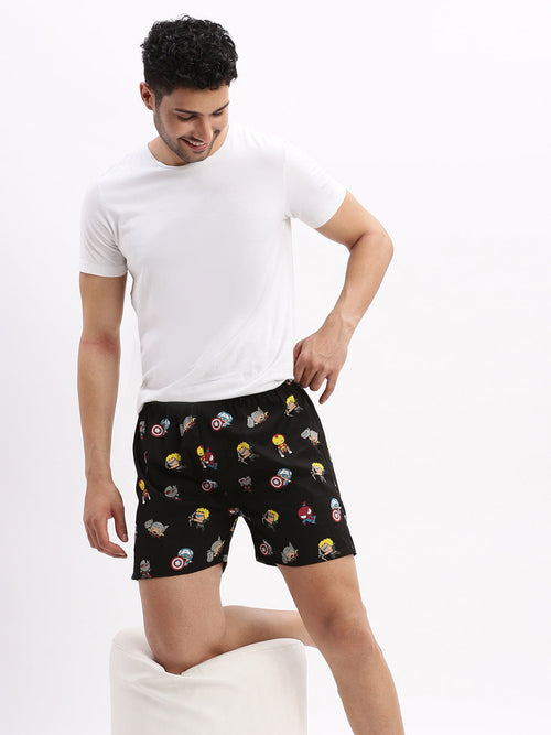 Men Printed Cotton Black Boxer-AM-149-1-Black