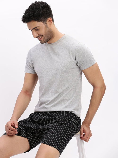 Men Striped Cotton Black Boxer-AM-149-3-Black