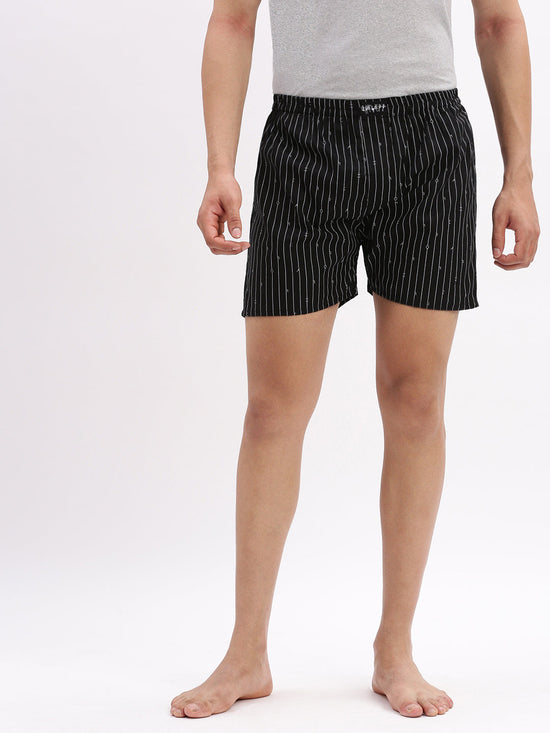 Men Striped Cotton Black Boxer-AM-149-3-Black