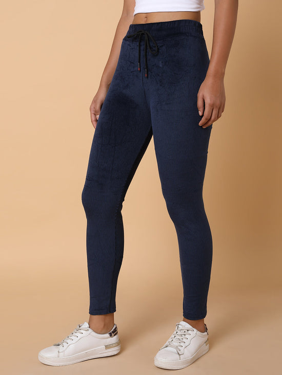 Women Solid Navy Blue Track Pant-AN-32-Navyblue