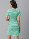 Women V-Neck Striped Bodycon Green Dress-AN-9A36-Greenwhite