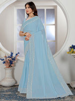 Saree Mall Women's Georgette Light Blue Embellished Designer Saree With Blouse Piece-ANGEL5003