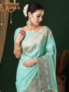 Saree Mall Women's Satin  Turquoise Woven Design Designer Saree With Blouse Piece-ANUPMA1002