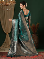 Saree Mall Women's  Blend Teal Blue Woven Design Designer Saree With Blouse Piece-ANUPMA3001