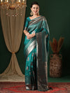 Saree Mall Women's  Blend Teal Blue Woven Design Designer Saree With Blouse Piece-ANUPMA3001