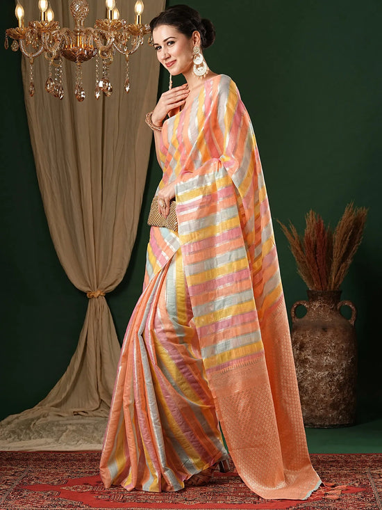 Saree Mall Women's  Cotton Peach Woven Design Designer Saree With Blouse Piece-ANUPMA4001