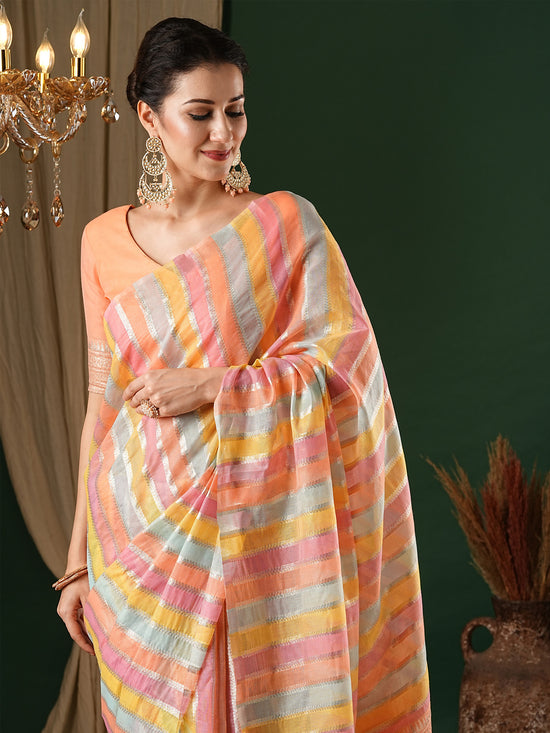 Saree Mall Women's  Cotton Peach Woven Design Designer Saree With Blouse Piece-ANUPMA4001