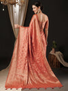 Saree Mall Women's Satin  Peach Woven Design Designer Saree With Blouse Piece-AQRIUS02A