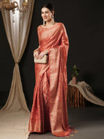 Saree Mall Women's Satin  Peach Woven Design Designer Saree With Blouse Piece-AQRIUS02A