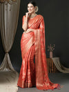 Saree Mall Women's Satin  Peach Woven Design Designer Saree With Blouse Piece-AQRIUS03A