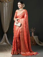 Saree Mall Women's Satin  Peach Woven Design Designer Saree With Blouse Piece-AQRIUS03A