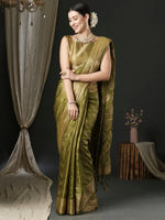 Saree Mall Women's Satin  Olive Woven Design Designer Saree With Blouse Piece-AQRIUS03B