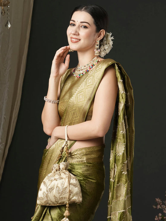 Saree Mall Women's Satin  Olive Woven Design Designer Saree With Blouse Piece-AQRIUS03B