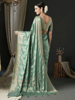 Saree Mall Women's Satin  Sea Green Woven Design Designer Saree With Blouse Piece-AQRIUS03C