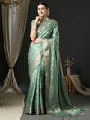 Saree Mall Women's Satin  Sea Green Woven Design Designer Saree With Blouse Piece-AQRIUS03C