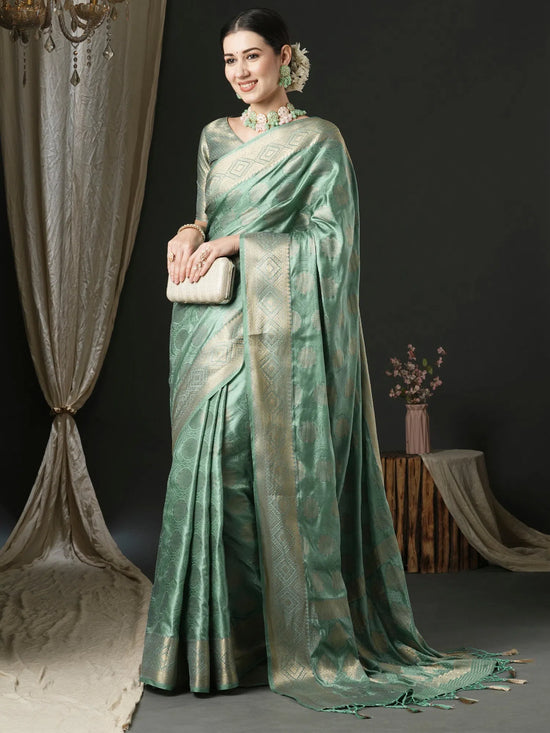 Saree Mall Women's Satin  Sea Green Woven Design Designer Saree With Blouse Piece-AQRIUS03C