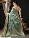 Saree Mall Women's Satin  Turquoise Woven Design Designer Saree With Blouse Piece-AQRIUS04A