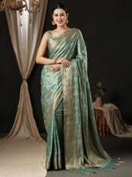 Saree Mall Women's Satin  Turquoise Woven Design Designer Saree With Blouse Piece-AQRIUS04A