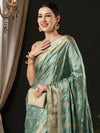 Saree Mall Women's Satin  Turquoise Woven Design Designer Saree With Blouse Piece-AQRIUS04A