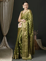 Saree Mall Women's Satin  Olive Woven Design Designer Saree With Blouse Piece-AQRIUS05E