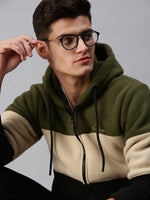 Men Hooded Colourblocked Green Sweatshirt-AR-1684A-Green