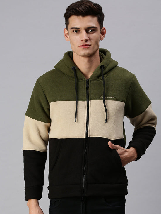 Men Hooded Colourblocked Green Sweatshirt-AR-1684A-Green