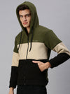 Men Hooded Colourblocked Green Sweatshirt-AR-1684A-Green