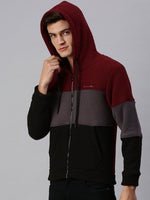 Men Hooded Colourblocked Multi Sweatshirt-AR-1684A-Maroon