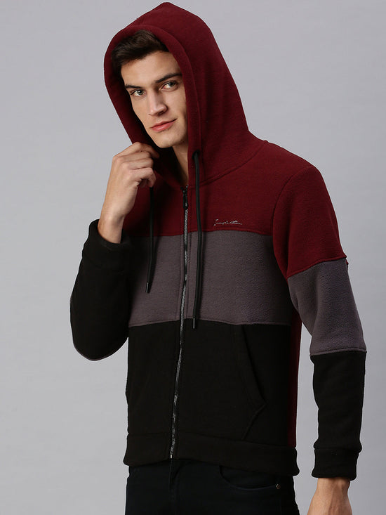 Men Hooded Colourblocked Multi Sweatshirt-AR-1684A-Maroon