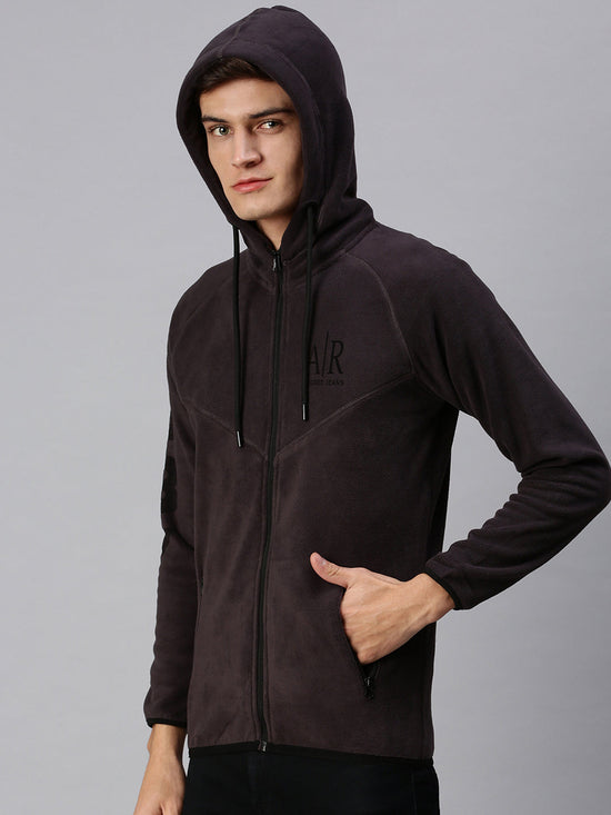 Men Hooded Solid Grey Sweatshirt-AR-1685-Darkgrey